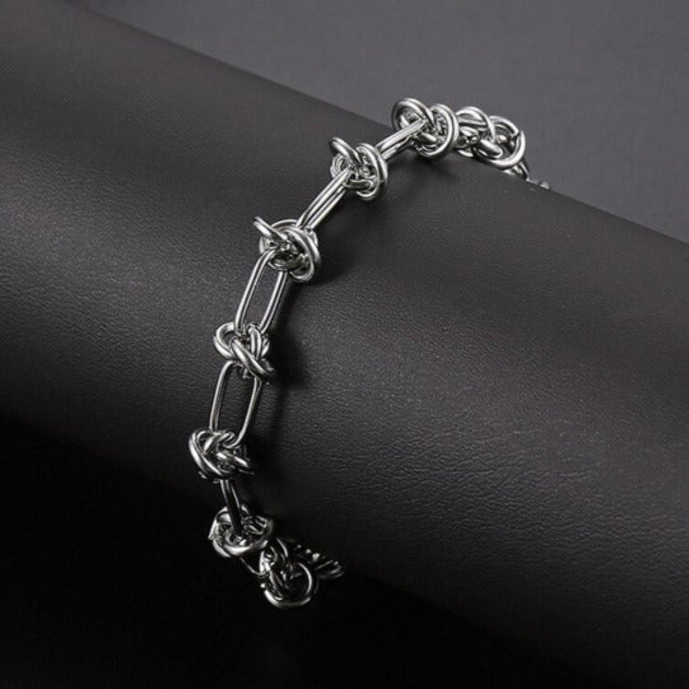 18K White Gold Barbed Wire Chain Link Bracelet Womens Silver Jewelry 18 K 7" 8"